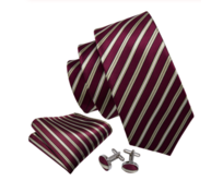 Manžetové knoflíčky s kravatou Peithó Bordo, 100% silk