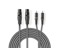 Nedis COTH15230GY15 - XLR Audiokabel | 2x XLR 3pinová Zásuvka – 2x RCA Zástrčka | 1,5 m | Šedá barva