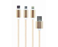 GEMBIRD CABLEXPERT Kabel USB A Male/Micro B + Type-C + Lightning, 1m, opletený, zlatý, blister