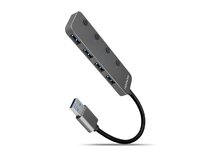 AXAGON HUE-MSA, 4x USB 3.2 Gen 1 SWITCH hub, kovový, micro USB nap. konektor, kabel USB-A 20cm