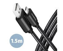 AXAGON BUMM-AM15AB, HQ kabel Micro USB <-> USB-A, 1.5m, USB 2.0, 2.4A, ALU, oplet, černý