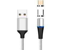 PremiumCord Magnetický micro USB a USB-C nabíjecí a datový kabel 1m, stříbrný