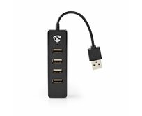 Nedis UHUBU2420BK - Počítačový Rozbočovač | USB-A Zástrčka | 4x USB A Female | 4 Porty | USB 2.0 | Napájení z USB