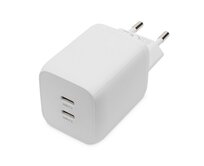 DIGITUS Miniaturní nabíječka USB-C, 2portová, 65W 2x USB-C, 45W+20W, bílá.