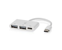 Nedis CCGB64785WT01 - USB hub| 1x USB-C™ | 1x USB-C™ / 2x USB 2.0 A Female | 3 Porty port(s) | Napájení z USB