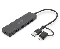 Digitus USB 3.0 Hub 4-Port, Slim Line, 0,2m kabel