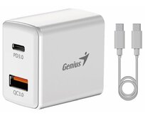 Genius PD-20ACP, Napájecí adaptér, univerzální, 20W, 1× USB-C, 1× USB, PD 3.0, QC 3.0, bílý + 1m USB-C kabel