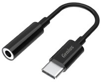 Genius ACC-C100, Redukce, USB-C zástrčka, 3,5mm jack zásuvka, 10cm, černá