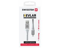 SWISSTEN DATOVÝ KABEL KEVLAR USB / LIGHTNING 1,5 M BÍLÝ