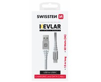 SWISSTEN DATOVÝ KABEL KEVLAR USB / USB-C 1,5 M BÍLÝ