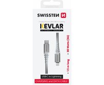 SWISSTEN DATOVÝ KABEL KEVLAR USB-C / LIGHTNING 1,5 M BÍLÝ