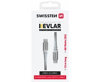 SWISSTEN DATOVÝ KABEL KEVLAR USB-C / USB-C 1,5 M BÍLÝ