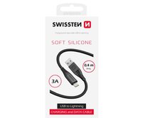 SWISSTEN DATOVÝ KABEL SOFT SILICONE USB-A / LIGHTNING 0,4 M ČERNÝ