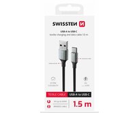 SWISSTEN DATOVÝ KABEL TEXTILE II USB / USB-C 1,5 M ČERNÝ