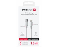 SWISSTEN DATOVÝ KABEL TEXTILE II USB-C / LIGHTNING 1,5 M BÍLÝ