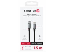 SWISSTEN DATOVÝ KABEL TEXTILE II USB-C / LIGHTNING 1,5 M ČERNÝ