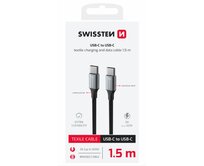 SWISSTEN DATOVÝ KABEL TEXTILE II USB-C / USB-C 1,5 M ČERNÝ