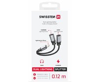 SWISSTEN NABÍJECÍ AUDIO ADAPTÉR TEXTILE LIGHTNING (samec) / 2x LIGHTNING (samice) 0,12 M ČERNÝ