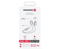 SWISSTEN NABÍJECÍ AUDIO ADAPTÉR TEXTILE USB-C (samec) / 2x USB-C (samice) 0,12 M BÍLÝ