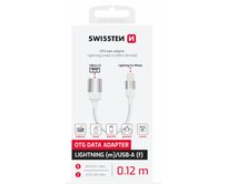 SWISSTEN OTG ADAPTÉR TEXTILE LIGHTNING (samec) / USB-A (samice) 0,12 M BÍLÝ