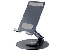 Genius G-Stand M100, Stojan, pro mobilní telefony a tablety, otáčení 360°, náklon 180°, přenosný, hliník, silikon, černý