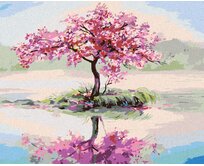 Zuty - Malování podle čísel - ROZKVETLÁ SAKURA U JEZERA 40x50 cm vypnuté plátno na rám