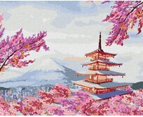 Zuty - Malování podle čísel - JAPONSKO CHRÁM A RŮŽOVÉ KVĚTINY 40x50 cm bez rámu a bez vypnutí plátna