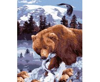 Zuty - Malování podle čísel - MEDVĚD GRIZZLY S RYBOU (HOWARD ROBINSON) 40x50 cm vypnuté plátno na rám