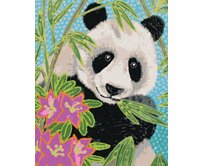 Zuty - Malování podle čísel - PANDA S BAMBUSEM A KVĚTINAMI 40x50 cm vypnuté plátno na rám