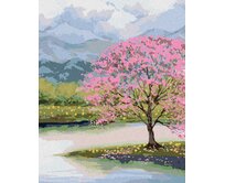 Zuty - Malování podle čísel - ROZKVETLÁ SAKURA U VODY 40x50 cm bez rámu a bez vypnutí plátna