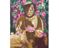 Zuty - Malování podle čísel - BUDDHA OBKLOPENÝ KVĚTINAMI 40x50 cm bez rámu a bez vypnutí plátna