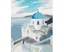 Zuty - Malování podle čísel - KOSTEL S MODROU KOPULÍ NA SANTORINI 40x50 cm bez rámu a bez vypnutí plátna