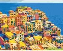 Zuty - Malování podle čísel - DOMY V NÁRODNÍM PARKU CINQUE TERRE 40x50 cm vypnuté plátno na rám