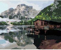 Zuty - Malování podle čísel - JEZERO S CHATOU A LODĚMI ITÁLIE 40x50 cm vypnuté plátno na rám