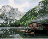 Zuty - Malování podle čísel - JEZERO S CHATOU A LODĚMI ITÁLIE II 40x50 cm bez rámu a bez vypnutí plátna