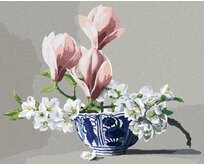 Zuty - Malování podle čísel - ZÁTIŠÍ KVĚTY JABLONĚ A MAGNOLIE V PORCELÁNOVÉ MÍSE (PIETER WAGEMANS) 40x50 cm bez rámu a bez vypnutí plátna