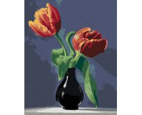 Zuty - Malování podle čísel - ZÁTIŠÍ TULIPÁNY V ČERNÉ VÁZE NA MRAMOROVÉ DESCE (PIETER WAGEMANS) 40x50 cm bez rámu a bez vypnutí plátna