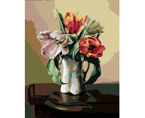 Zuty - Malování podle čísel - ZÁTIŠÍ TULIPÁNY V PORCELÁNOVÉ VÁZE NA STOLE (PIETER WAGEMANS) 40x50 cm bez rámu a bez vypnutí plátna