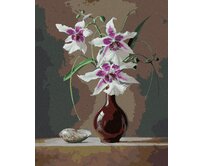 Zuty - Malování podle čísel - ZÁTIŠÍ ORCHIDEJ V ČERVENÉ VÁZE A MUŠLE (PIETER WAGEMANS) 40x50 cm bez rámu a bez vypnutí plátna