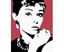 Zuty - Malování podle čísel - AUDREY HEPBURN NA ČERVENÉM POZADÍ 40x50 cm vypnuté plátno na rám