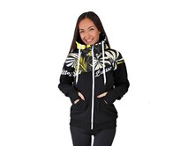 Dámská softshell bundomikina s kapucí na zip Barrsa Double Soft Script Black / Grafic / Yellow Černá, XS, Bavlna