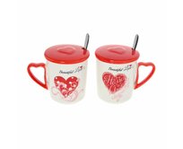 Dekoria Sada hrnků s víčkem  Beautiful Love I 350ml, 27x16,5x9,5cm