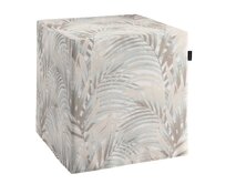 Dekoria Sedák Cube - kostka pevná 40x40x40, béžovo-krémové palmové listy bílém podkladu, 40 x 40 x 40 cm, Gardenia, 142-14