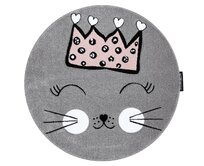 Dywany Łuszczów Dětský kusový koberec Petit Cat crown grey kruh - 160x160 (průměr) kruh cm Šedá, Střední (80x160 - 164x240), Syntetický (umělý)