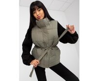 Dámská vesta s páskem a kapsami péřová ADLEY khaki Khaki, M/L