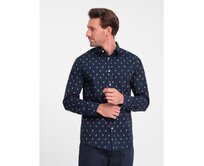 Pánská bavlněná vzorovaná košile SLIM FIT inkoustová Modrá, S