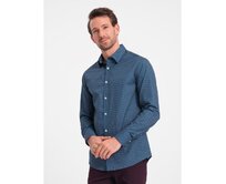 Pánská bavlněná vzorovaná košile SLIM FIT modrá Modrá, S