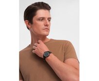 Pánské klasické bavlněné tričko BASIC V13 OM-TSBS-0146 hnědé Hnědá, S