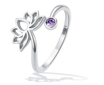 Klenoty Amber Stříbrný otevřený prsten lotosový květ fialová, stříbro Ag 925/1000