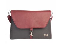 Malá, klopová, crossbody kabelka LENA tmavě šedá + vínová Šedá, Small